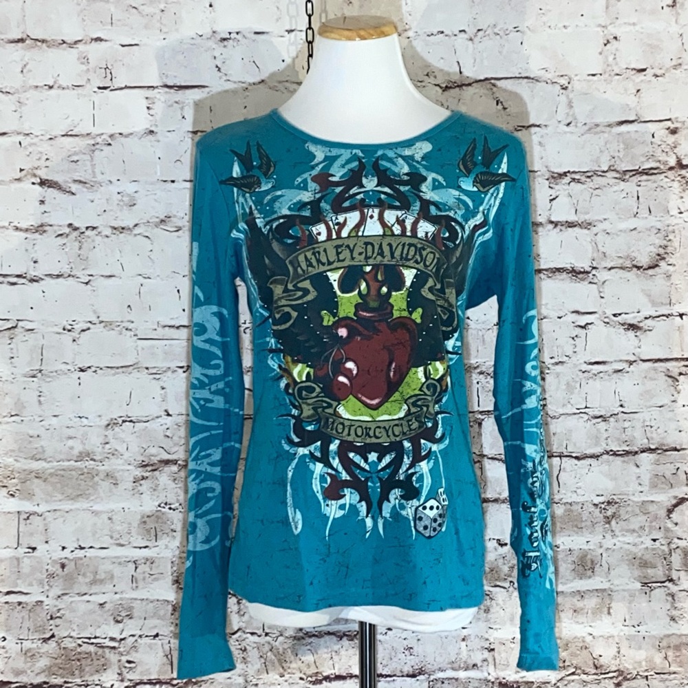 Harley-Davidson Blue Graphic Long Sleeve T-Shirt